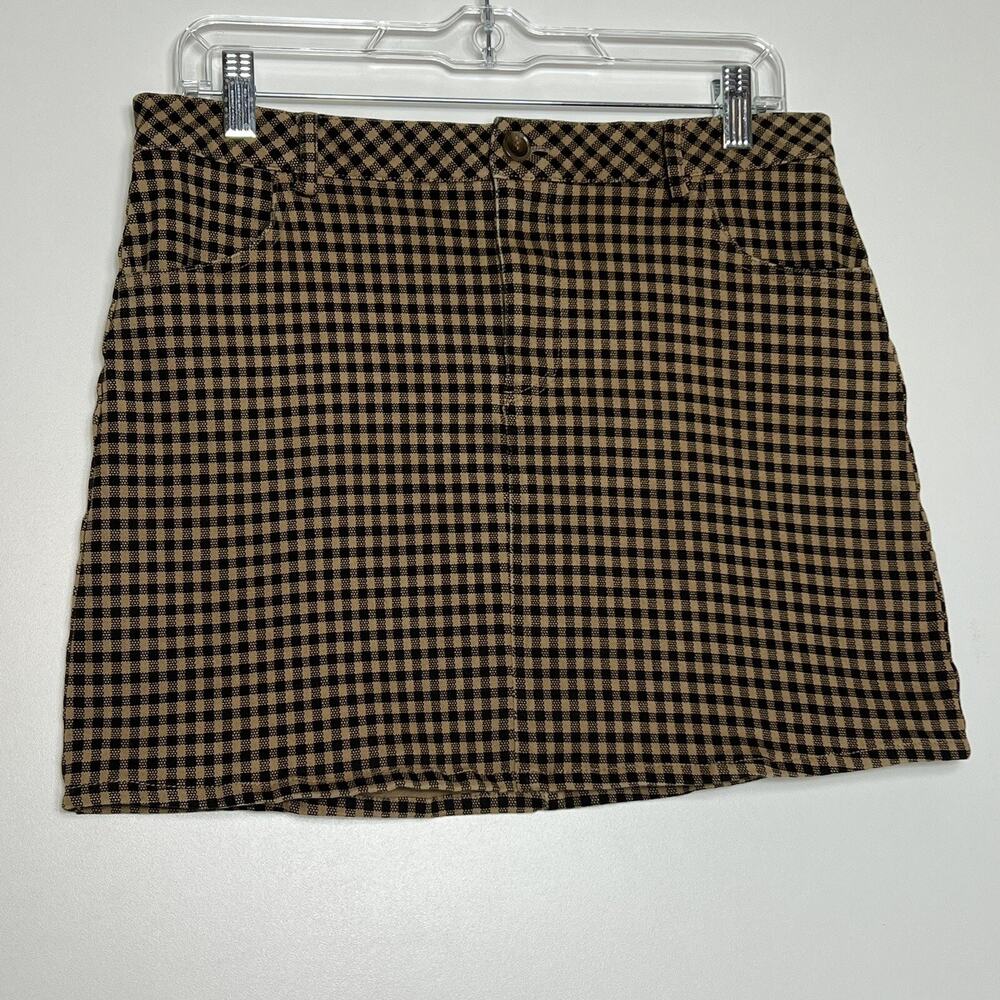 Pacsun Kendall & Kylie Plaid Checkered Brown Black Mini Skirt Size L